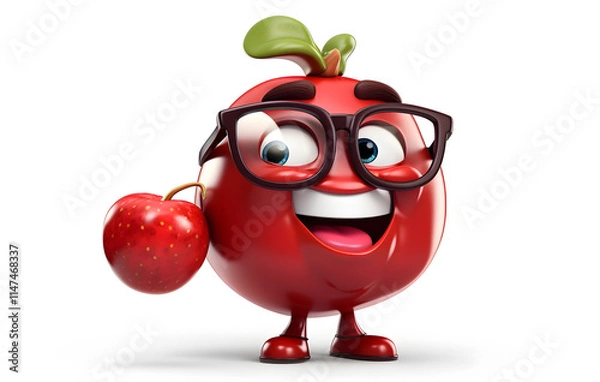 Fototapeta 3D Cartoon style illustration of red pomegranate fruit with happy and cheerful gesture, Fruit
