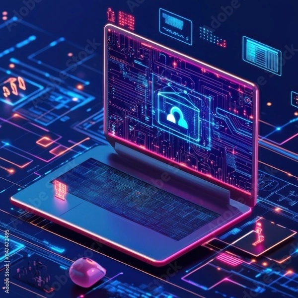 Obraz Future predict laptop with tech 