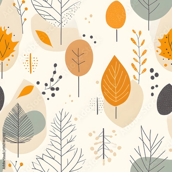 Fototapeta floral flower and leaf elements modern doodle illustrator seamless pattern for wallpaper or background