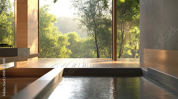 Fototapeta Serene Modern Spa Interior with Panoramic Forest View