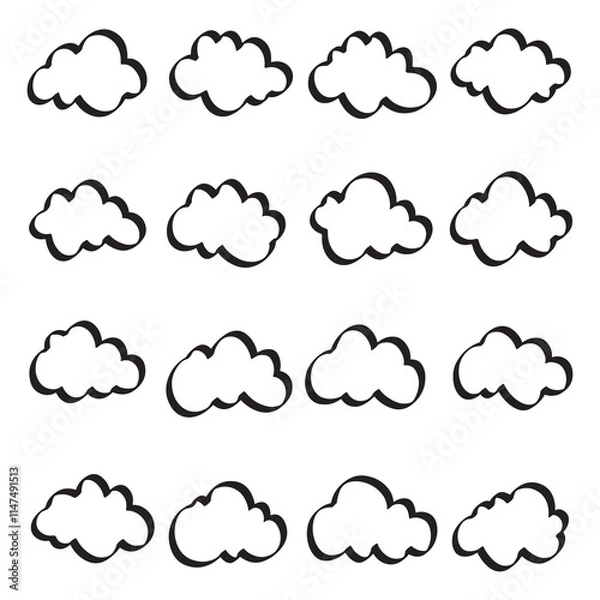 Fototapeta Set of cloud doodle vector