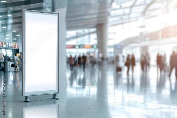 Fototapeta Photo of a blank roll-up banner in an airport lobby, ready for advertising