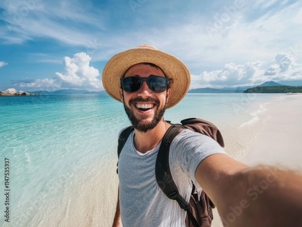 Obraz Man Taking Selfie on Beach
