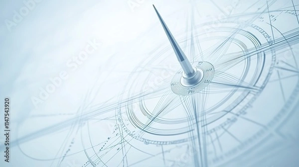 Fototapeta Close-up of compass needle pointing north with magnetic field visualization, symbolizing direction and navigation concept, ideal for maps or travel themes.