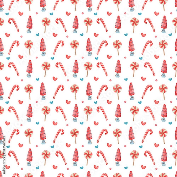 Fototapeta chrismast seamless pattern with hearts