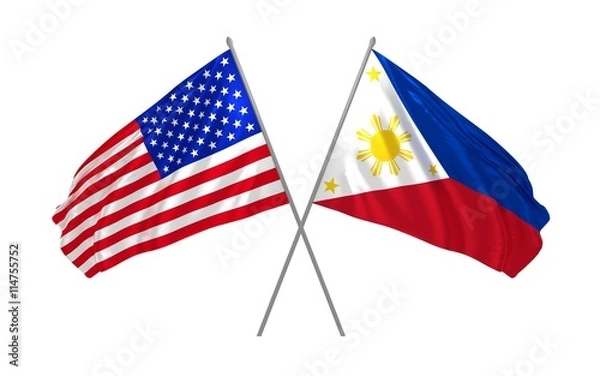 Fototapeta 3d illustration of USA and Philipines flags waving in the wind