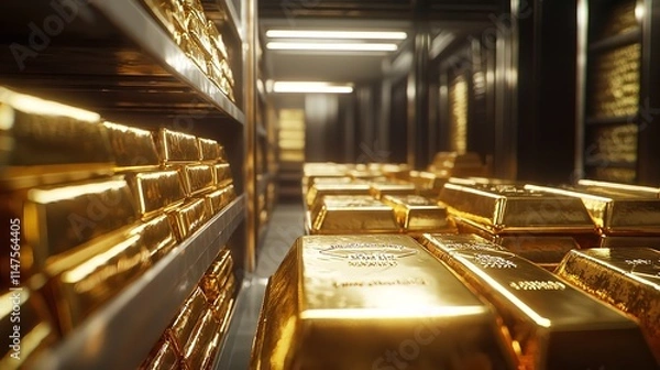 Fototapeta Fine Gold Bullion Inside a Secure Vault with High-Value Security
