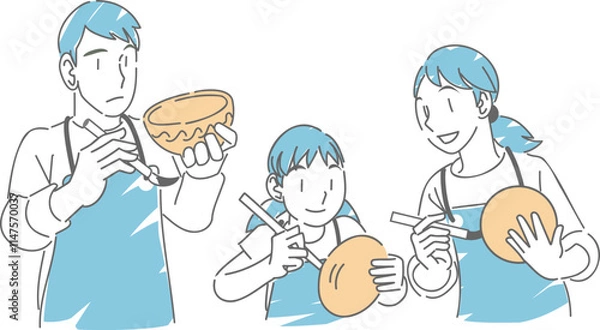 Obraz 陶芸体験で陶器に絵付をする家族