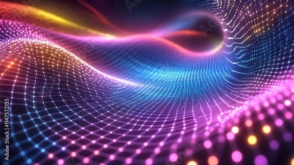 Fototapeta Abstract colorful glowing wave mesh network.