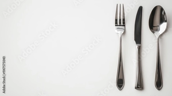 Fototapeta Elegant Stainless Steel Cutlery on White Background