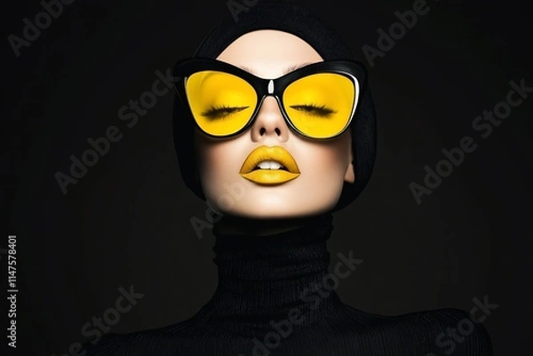 Fototapeta Fashion portrait featuring bold yellow accessories.
