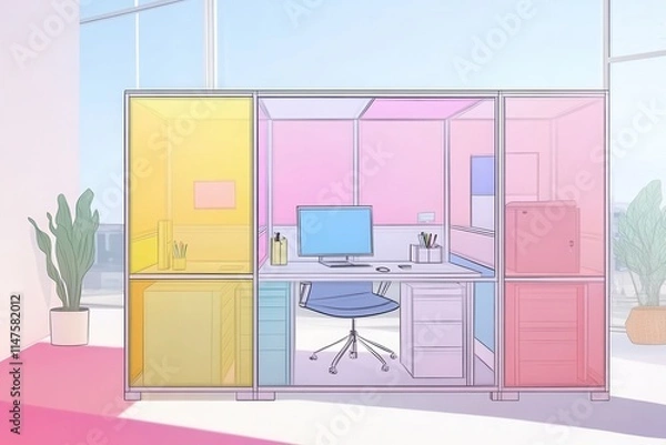Fototapeta Colorful Cubicle Office with Modern Design Elements
