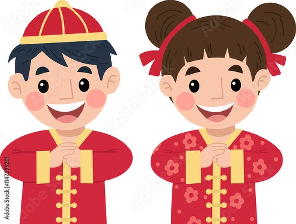 Fototapeta china new year with children in a cap