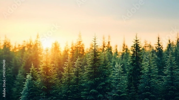 Fototapeta Tranquil Forest at Sunrise with Soft Light