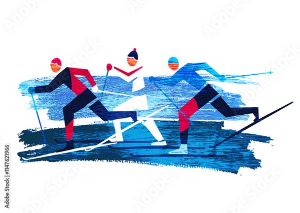 Obraz 

Cross Country Skiers.
A stylized drawing of three cross-country ski competitors.