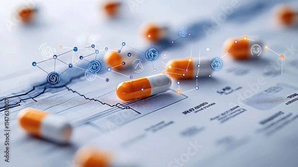 Obraz Drug capsules and test reports, big data smart medical concept