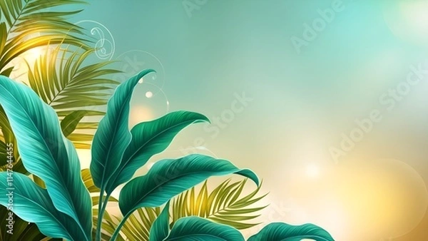 Fototapeta AI GENERATE background, vibrant abstract background featuring lush tropical leaves
