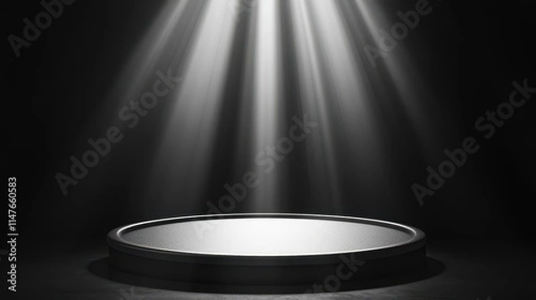 Fototapeta Illuminated Circular Platform In Dark Setting