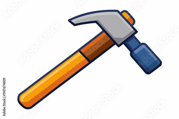 Fototapeta A hammer with a wooden handle is displayed on a white background