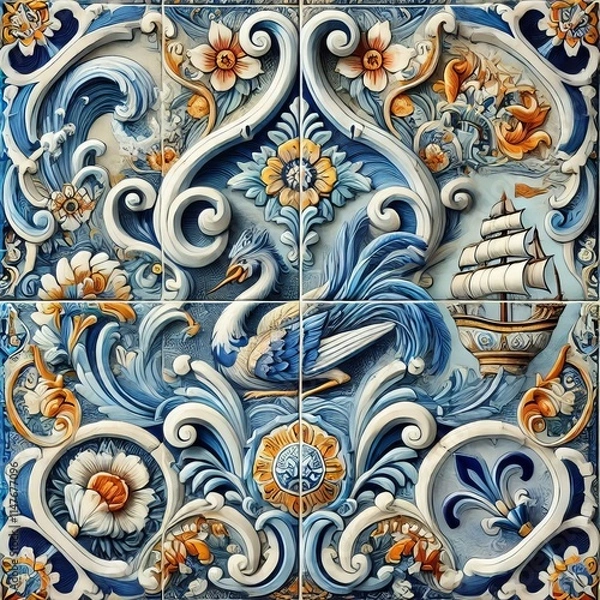 Obraz Portugal Azulejo Tiles A close up of traditional Portuguese Azul