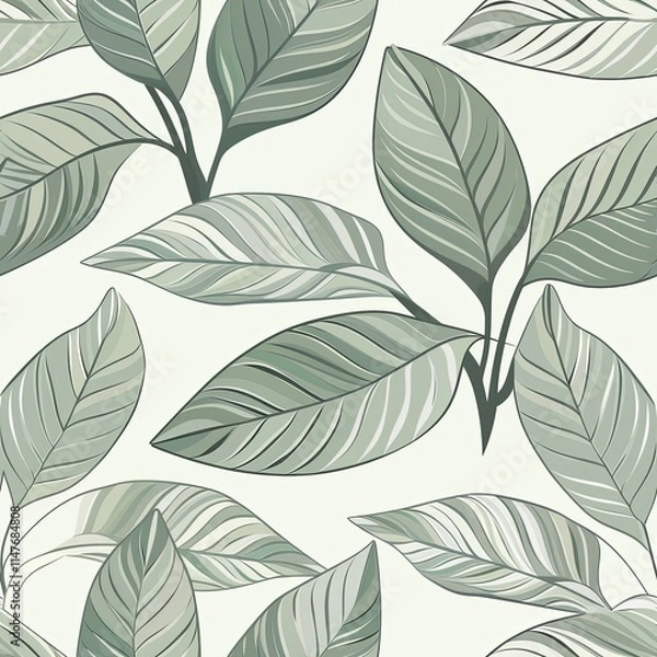 Fototapeta minimalistic leaf pattern in soft pastel tones adds a peaceful, nature inspired atmosphere, making it perfect for backgrounds in wellness or eco friendly designs.