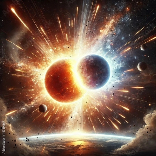 Obraz Planetary Collision Two planets colliding creating a spectacular