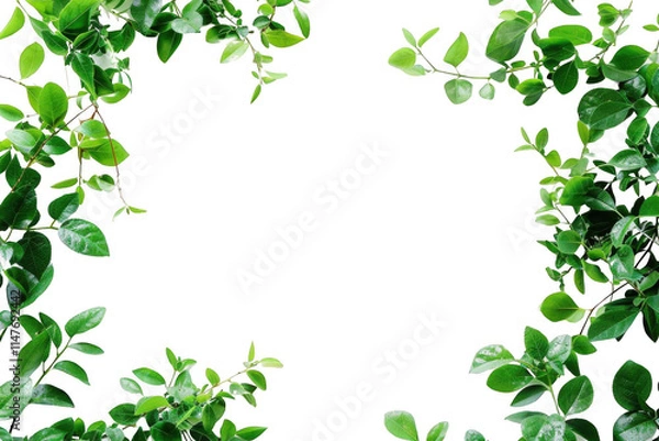 Fototapeta Green Leaves Frame a Dark Background, Nature's Border.