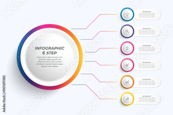 Fototapeta Vector infographic label design with circle infographic template design and 4-5-6 options or steps. Can be used for process diagram, presentations, workflow layout, banner, flow chart, info graph
