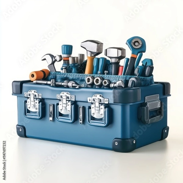 Fototapeta A vibrant blue toolbox filled with various high-quality tools, perfect for DIY projects and repairs.
