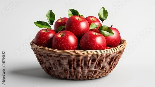 Obraz Realistic 3D Render of Fresh Red Apples in Basket