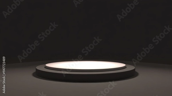 Fototapeta Illuminated Circular Platform Dark Room Setting
