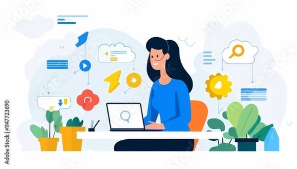 Fototapeta Efficient Online Customer Support Agent Working at Her Desk