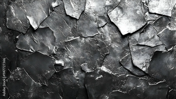 Obraz Dark Abstract Background Texture, Black and Silver Cracked Stone Illustration