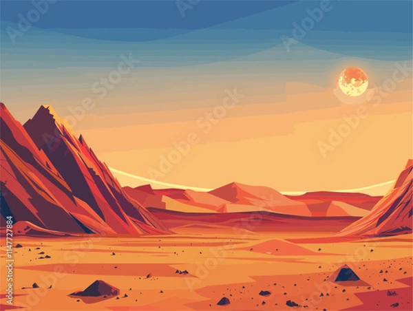 Fototapeta Martian Landscapes: Exploring the Red Planet's Diverse Terrain and Past Water Activity Through Animated Illustrations