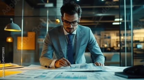Fototapeta Business professional analyzing data modern office environment