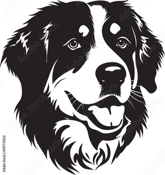 Obraz Bernese Mountain Dog Silhouette Vector Illustration White Background
