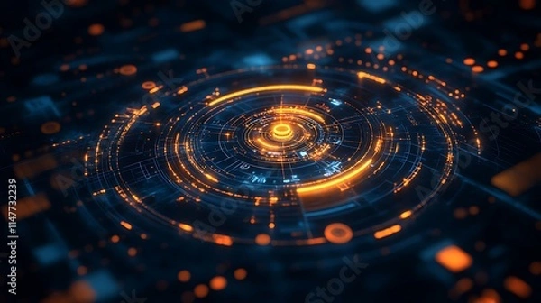 Fototapeta Abstract glowing circular technology interface.