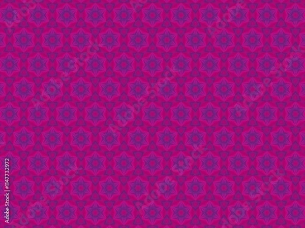 Fototapeta Seamless geometric pattern with vibrant pink and purple star shapes.