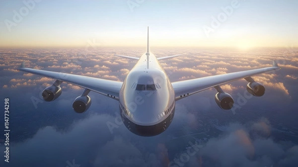 Obraz Airplane Above Clouds 3D Render