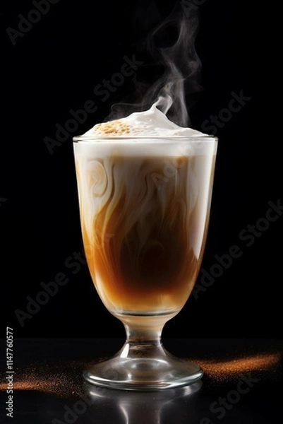 Obraz Steaming Latte Coffee with Foam in a Clear Glass 