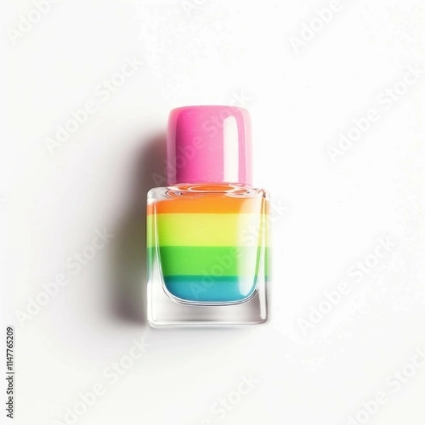 Obraz Rainbow Nail Polish, Isolated white background, flat lay