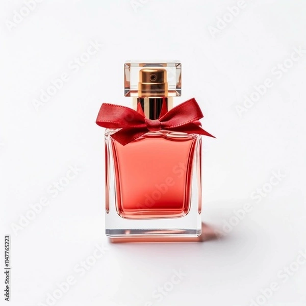 Obraz Red Perfume Bottle , Isolated white background, flat lay