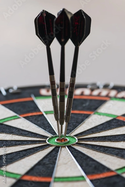 Obraz Darts hitting bull's eye on the dartboard