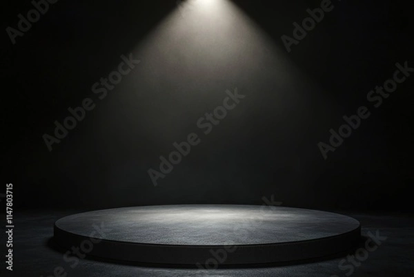 Fototapeta Dimly lit stage with spotlight highlighting circular platform, c