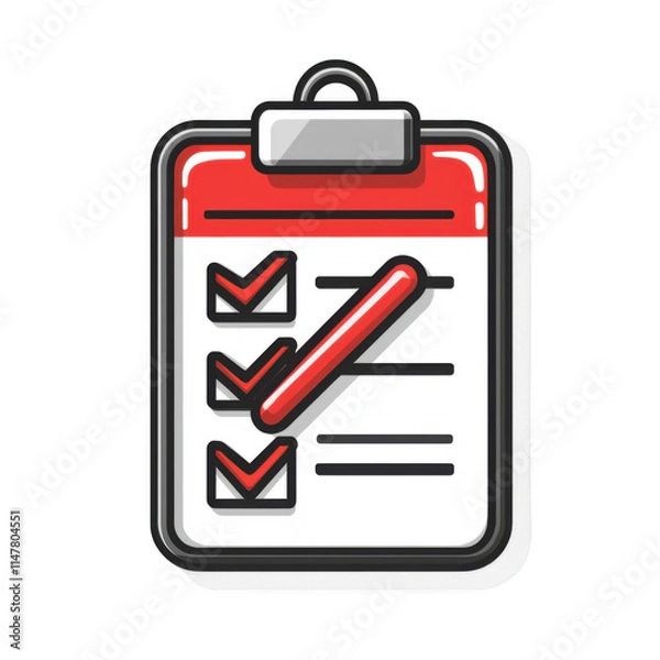 Fototapeta Red icon of checklist isolated on a transparent background Minimalist flat icon, vector logo style sign clipart on a no background png