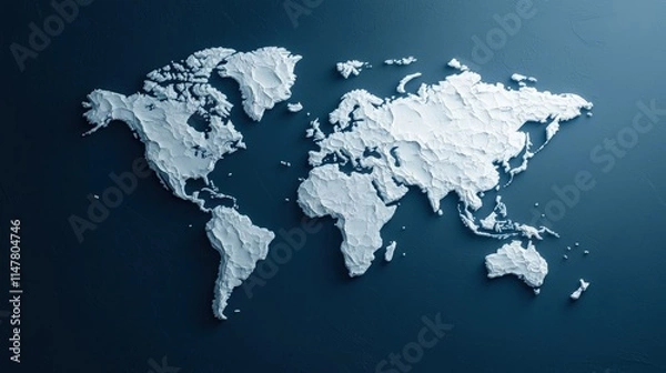 Fototapeta 3D textured world map on dark background.