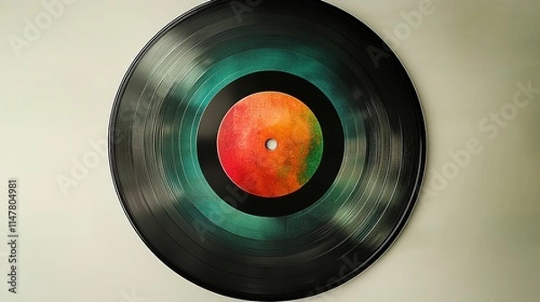 Obraz Colorful vinyl record showcases vibrant center, contrasting with
