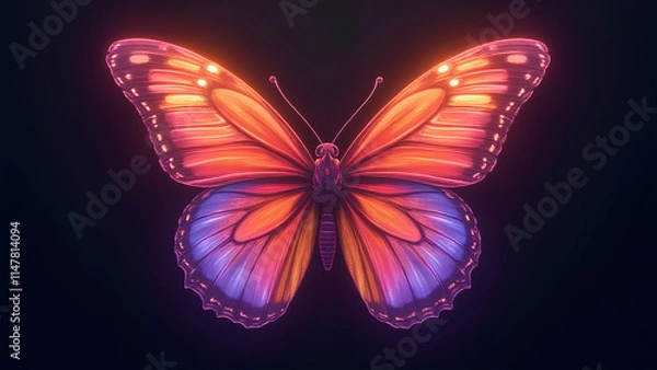 Fototapeta Vibrant Butterfly with Colorful Wings on Dark Background