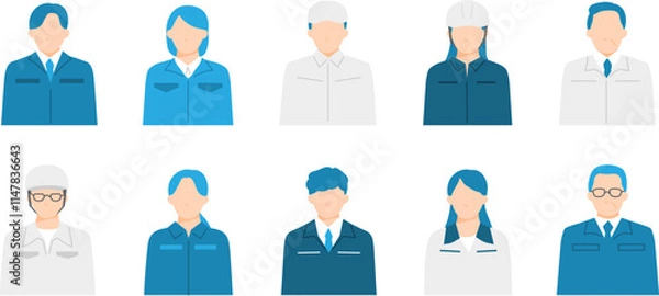 Fototapeta 製造業や工場で働く人々のアイコンセット