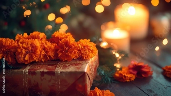 Obraz Vibrant Marigolds and Warm Glow of Candles